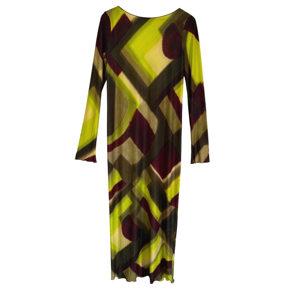 Zara Abstract Print Maxi Dress XL Open Back Long Sleeve Artsy Blogger Favorite